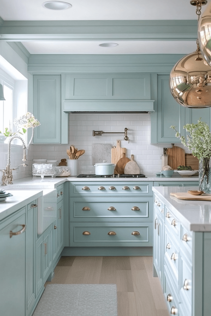 mint green kitchen cabinets