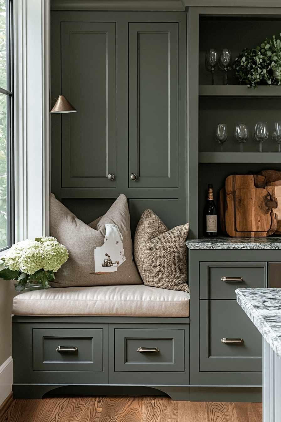 pewter green kitchen cabinets