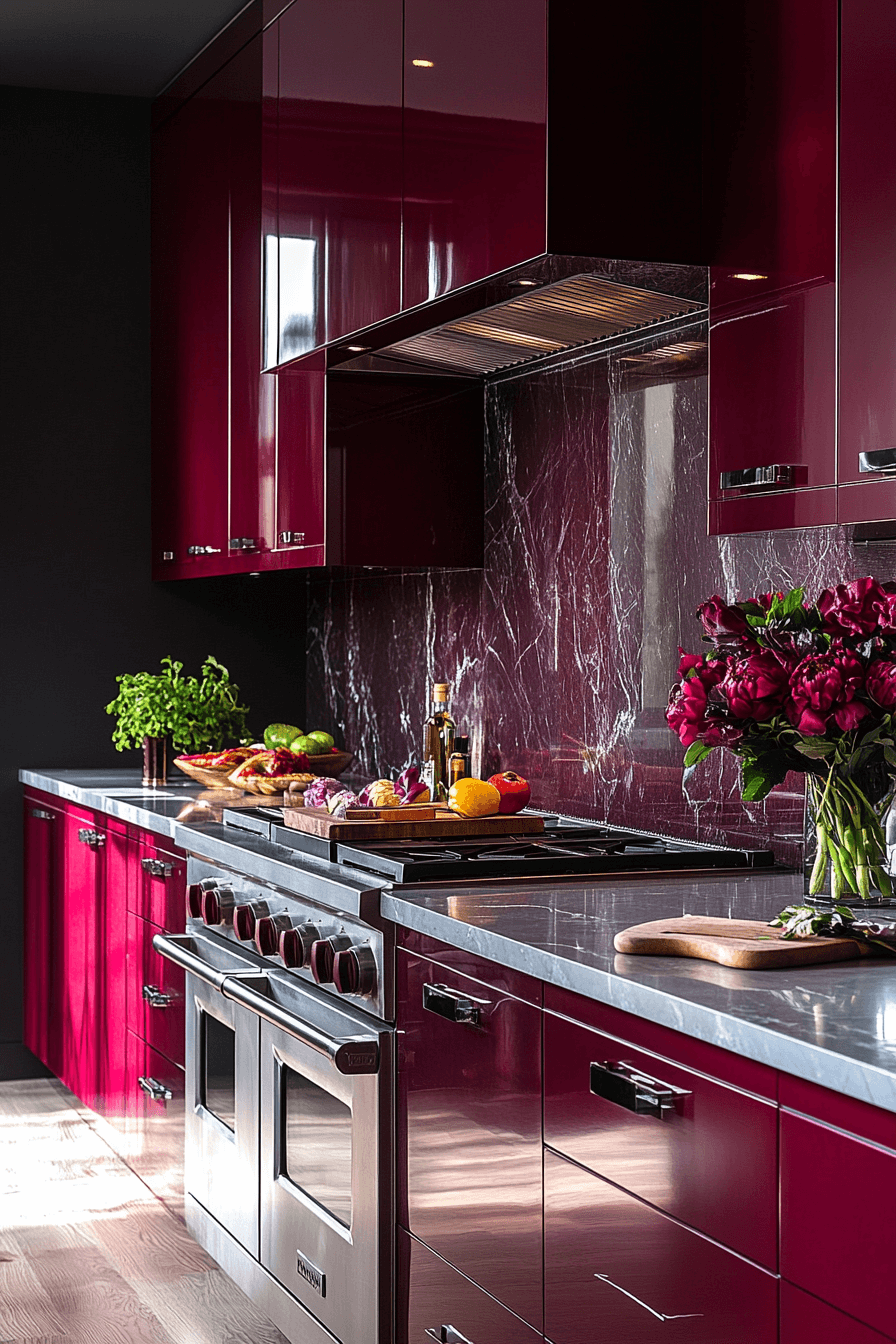burgundy kitchen cabinets