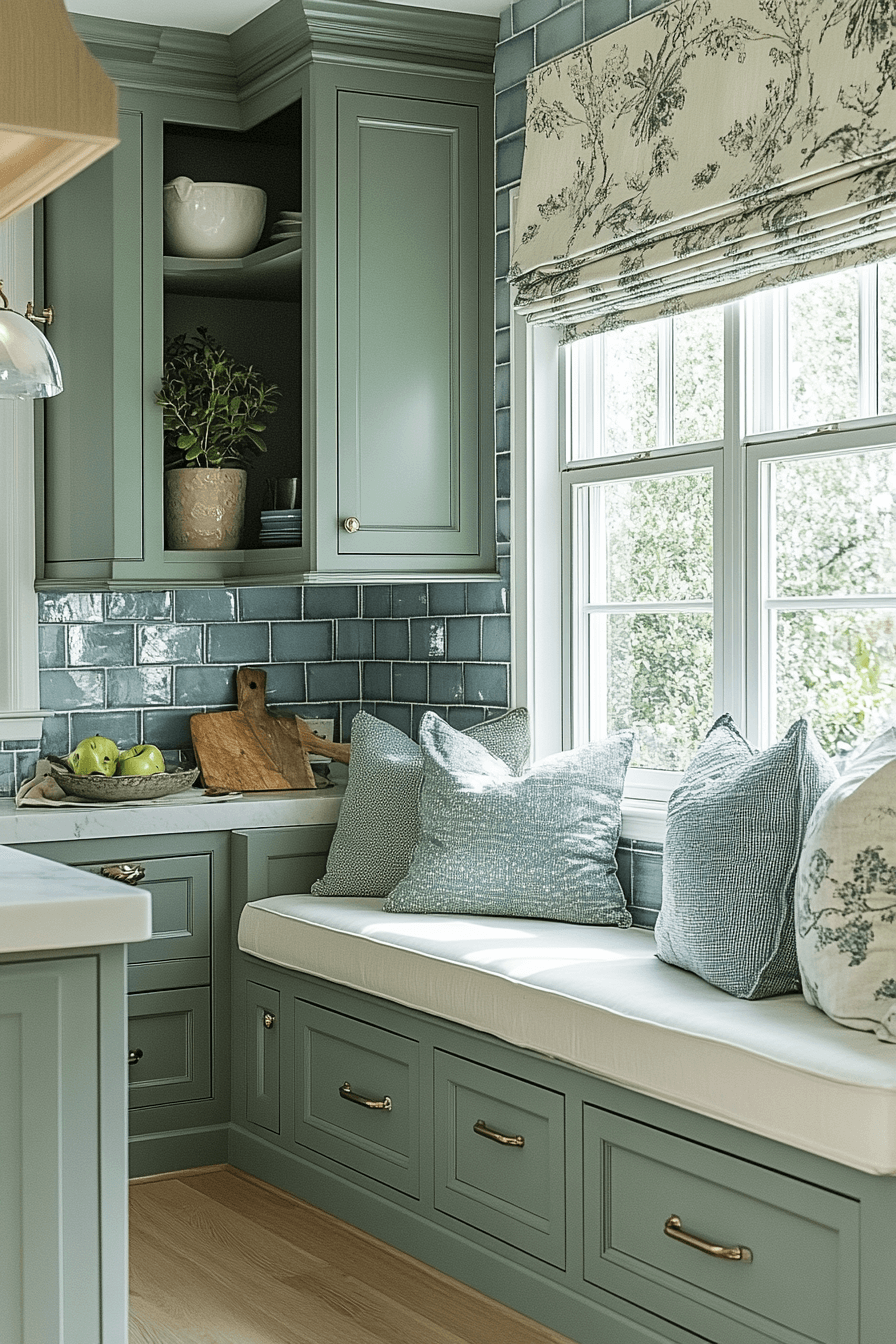 pewter green kitchen cabinets