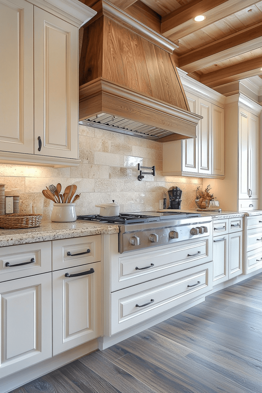 white and wood kitchen cabinets