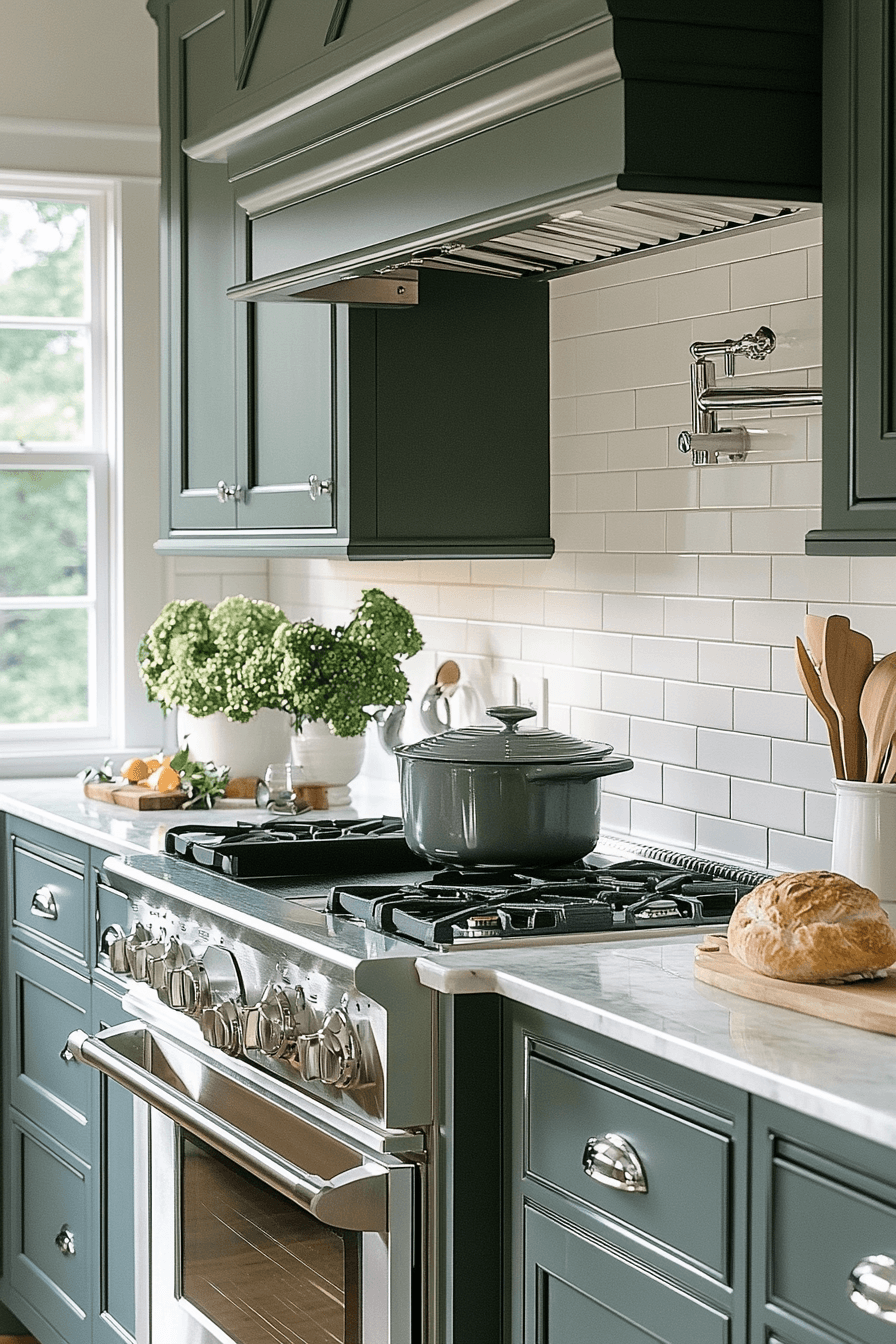 pewter green kitchen cabinets