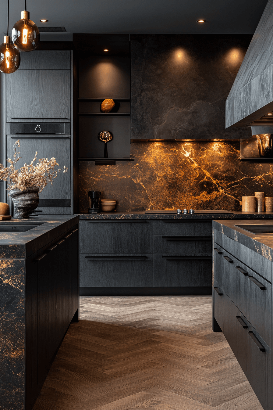 dark stained kitchen cabinets