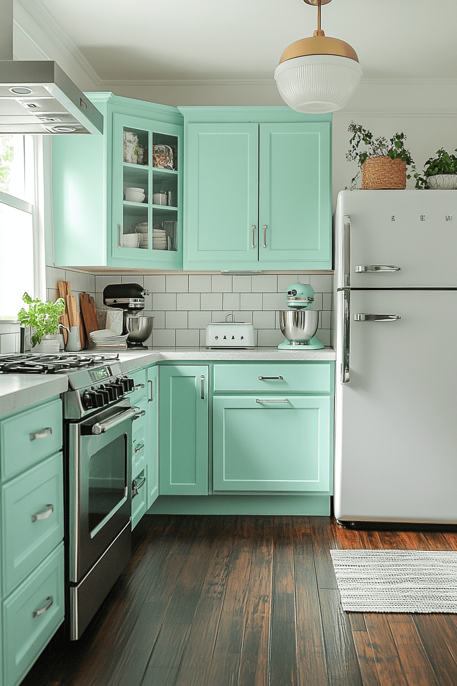 mint green kitchen cabinets