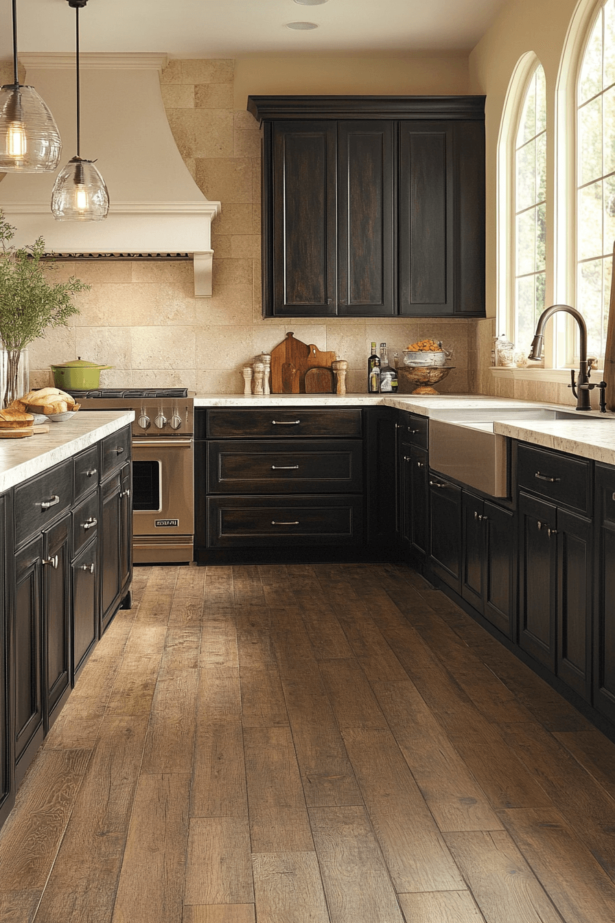 dark stained kitchen cabinets