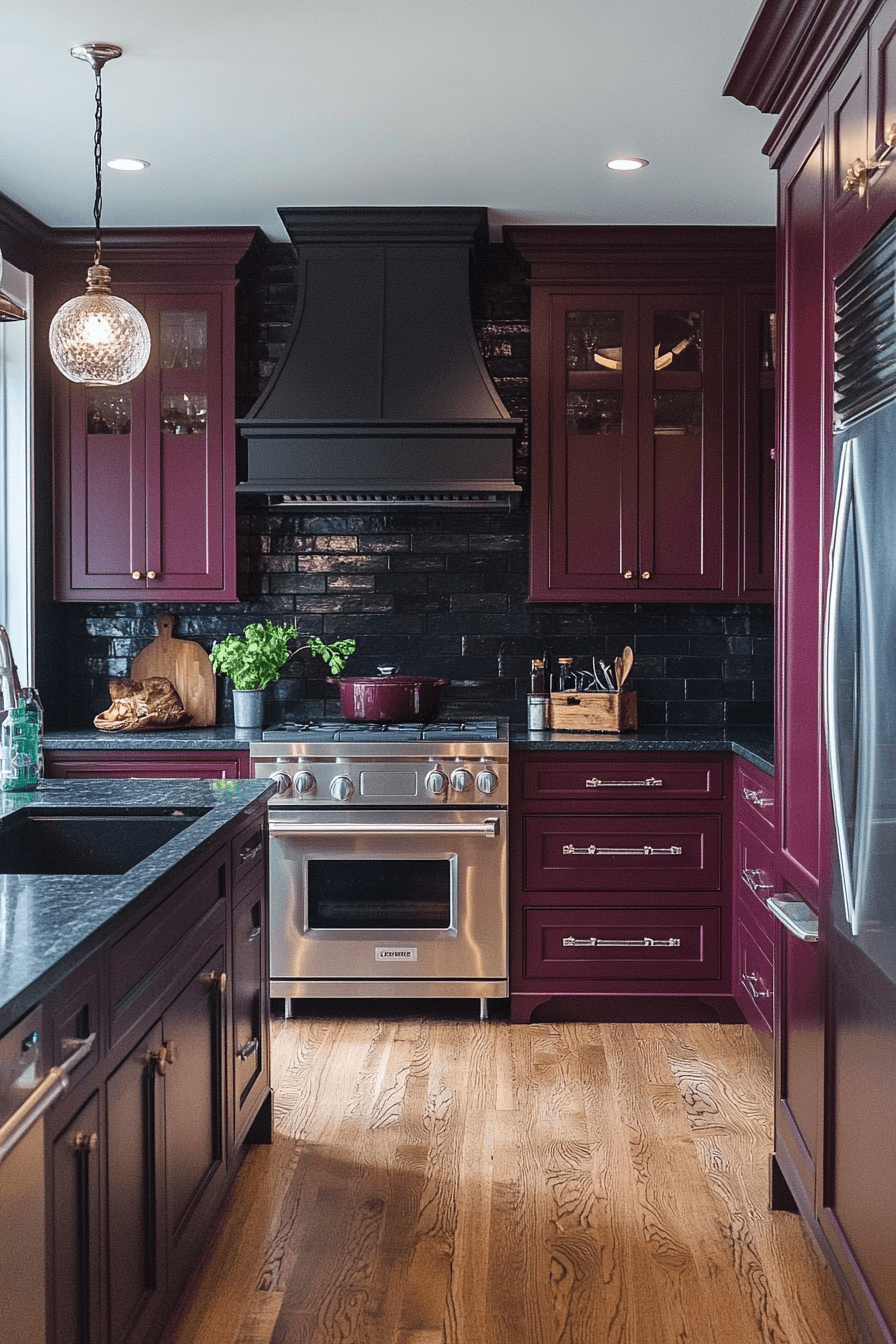 burgundy kitchen cabinets
