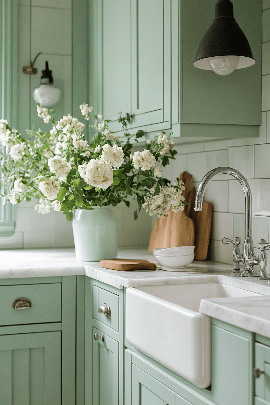 mint green kitchen cabinets