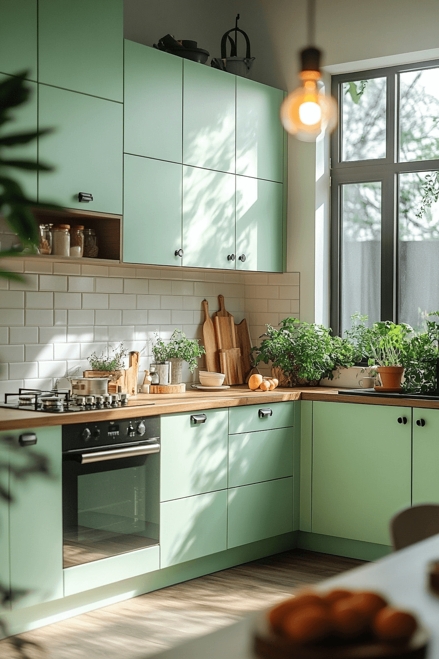 mint green kitchen cabinets