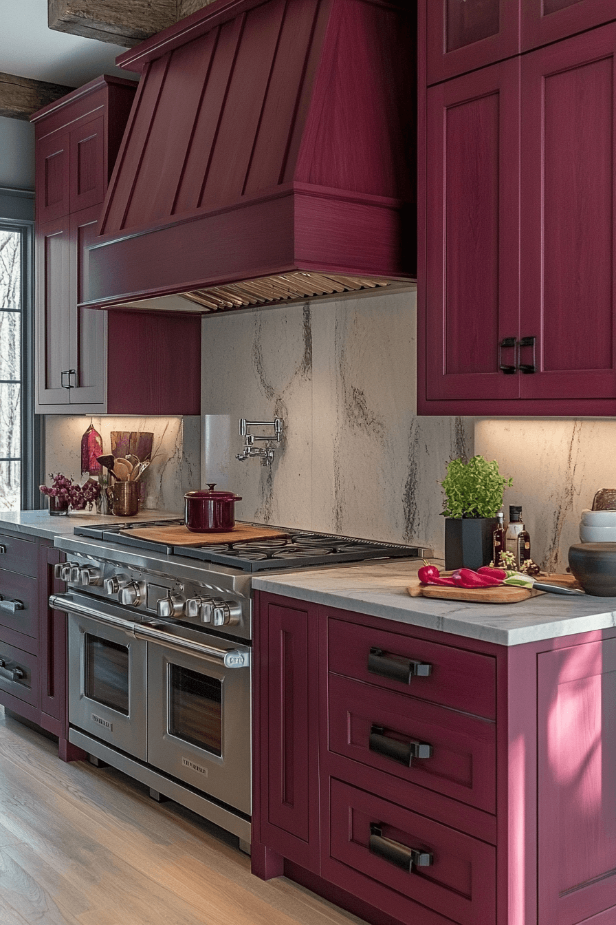 burgundy kitchen cabinets