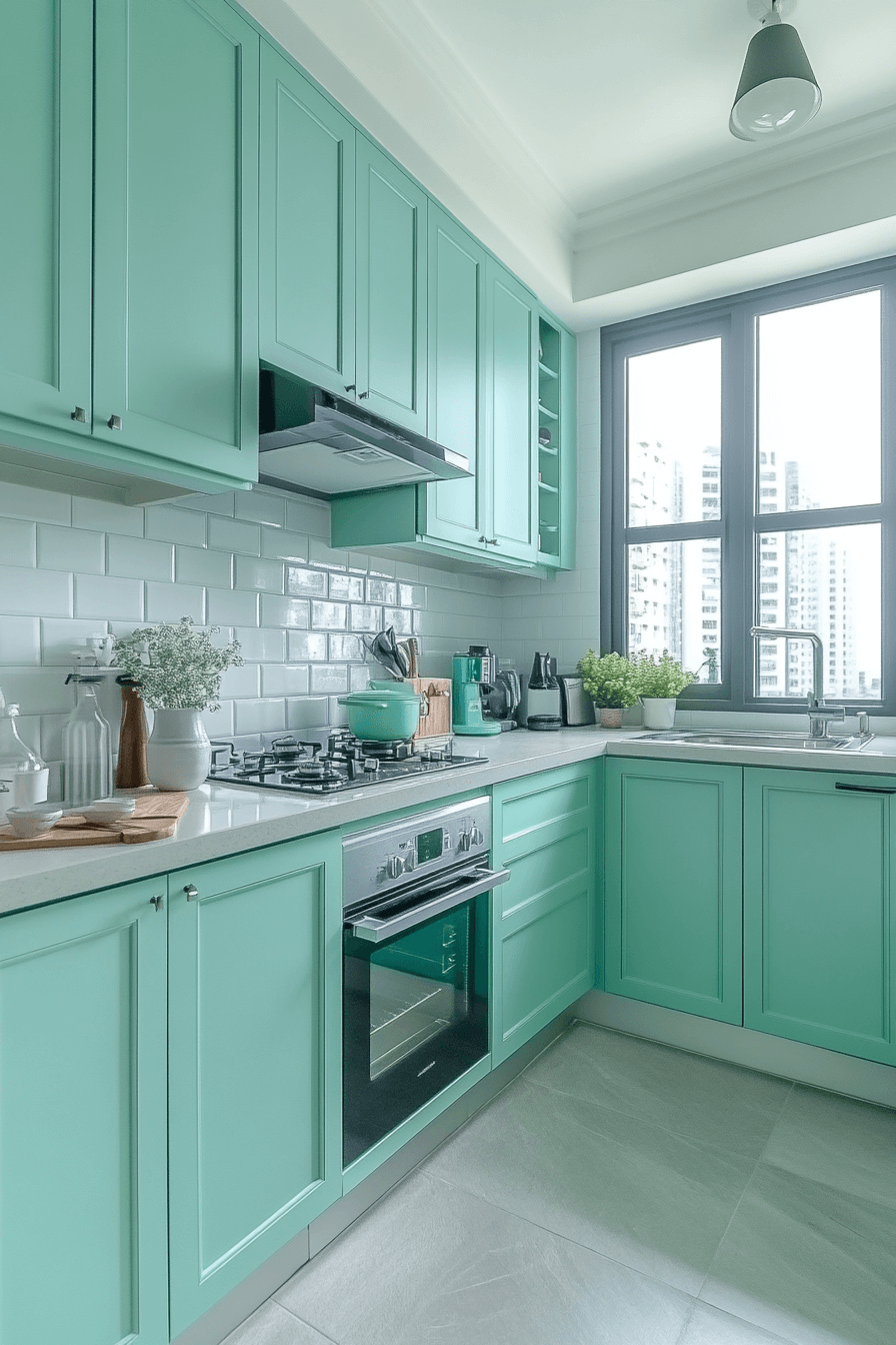 mint green kitchen cabinets