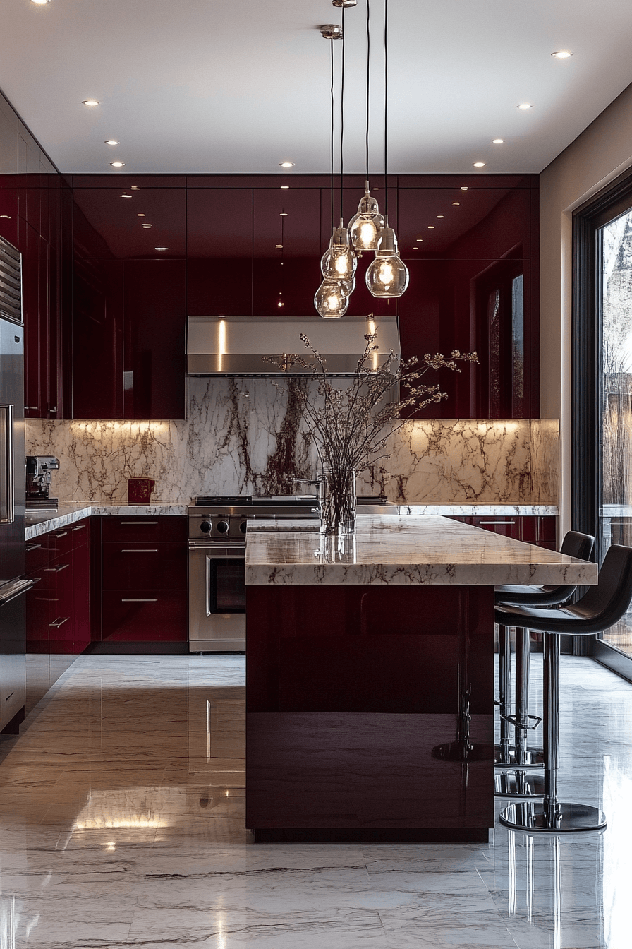 burgundy kitchen cabinets