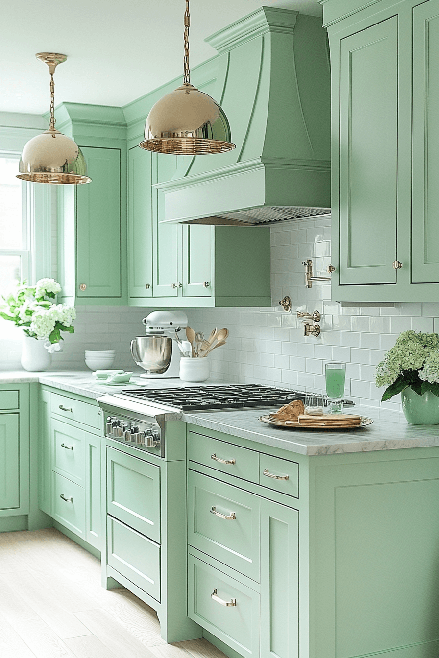 mint green kitchen cabinets