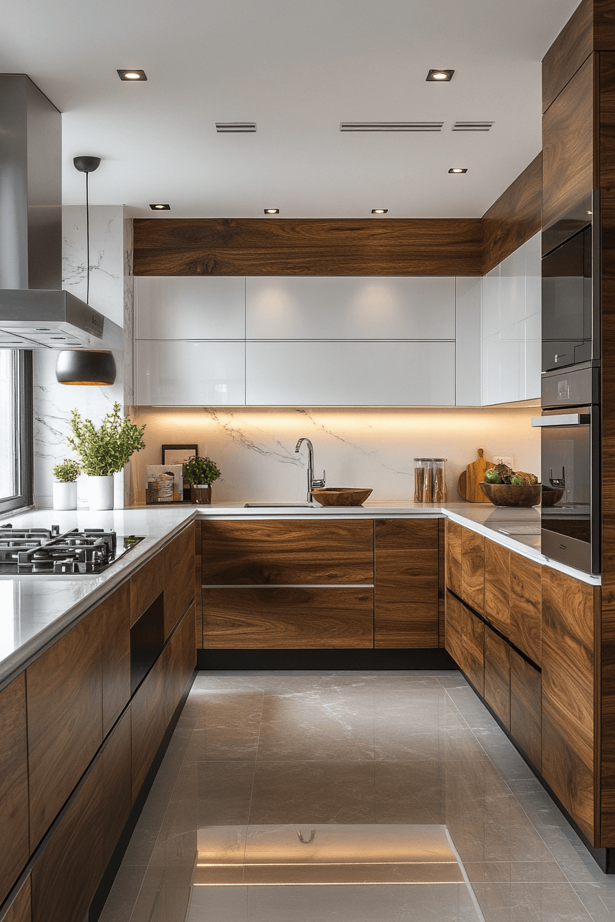 white and wood kitchen cabinets