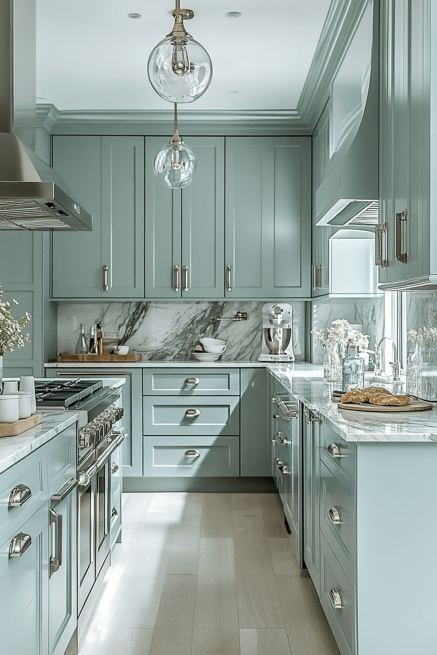 mint green kitchen cabinets