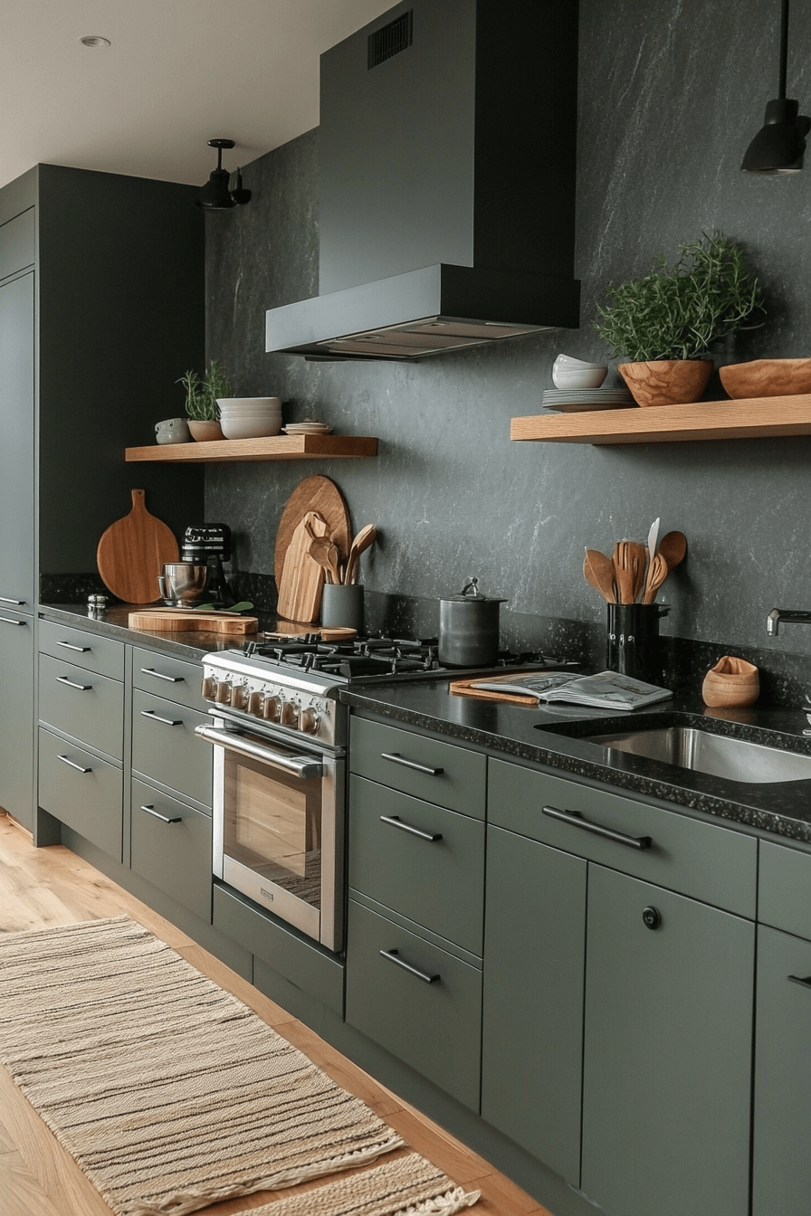 pewter green kitchen cabinets