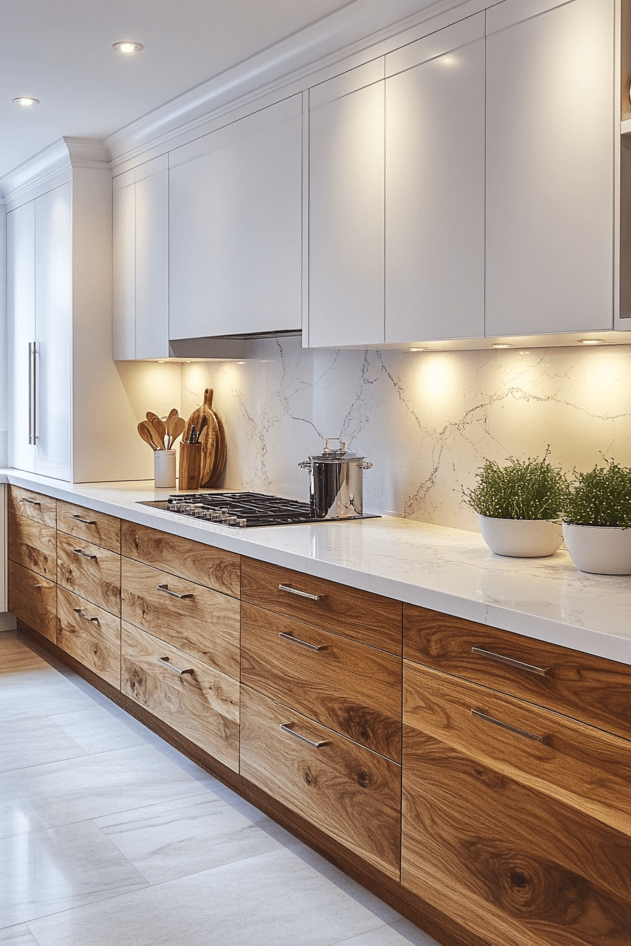 white and wood kitchen cabinets