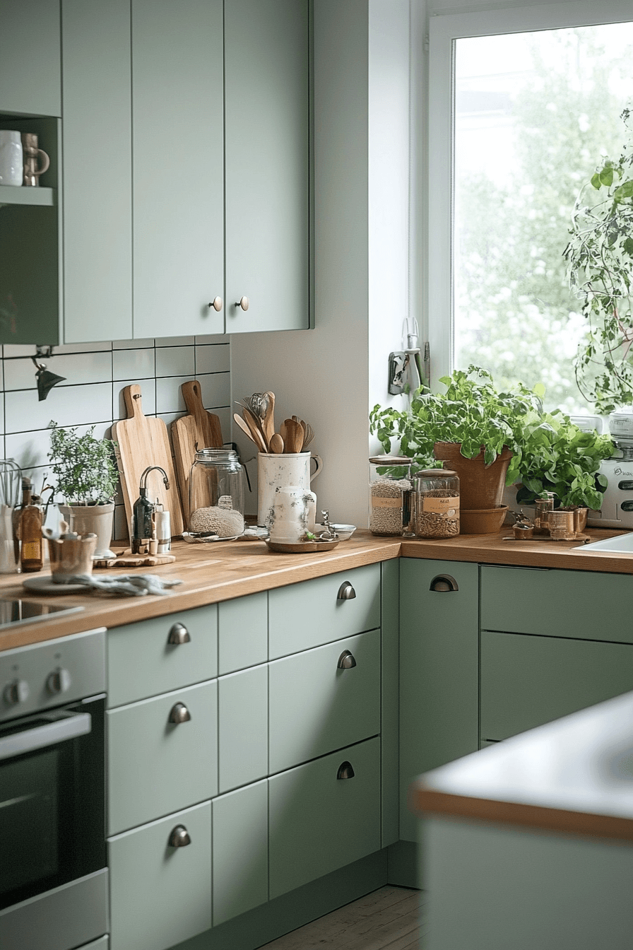 mint green kitchen cabinets