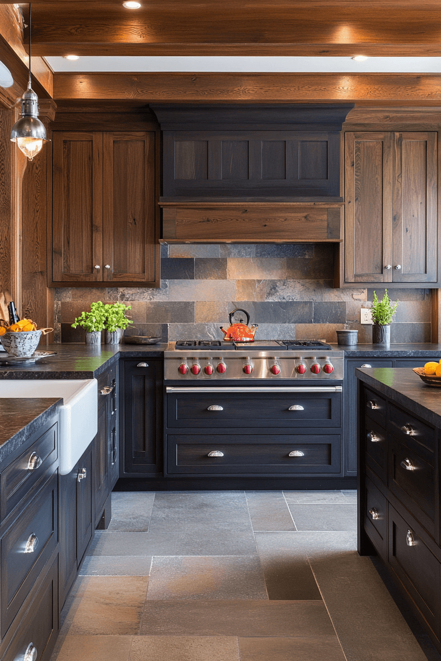 dark stained kitchen cabinets