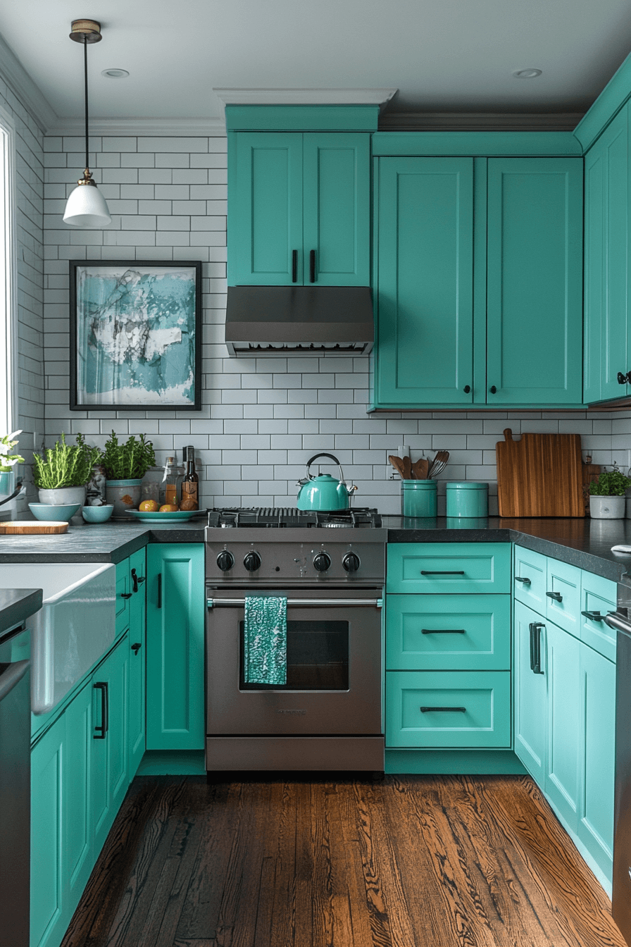 mint green kitchen cabinets