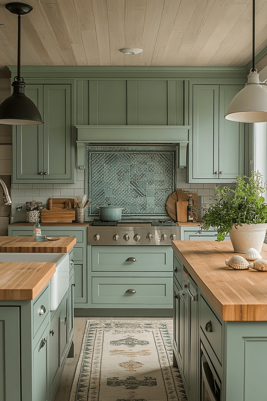 pewter green kitchen cabinets