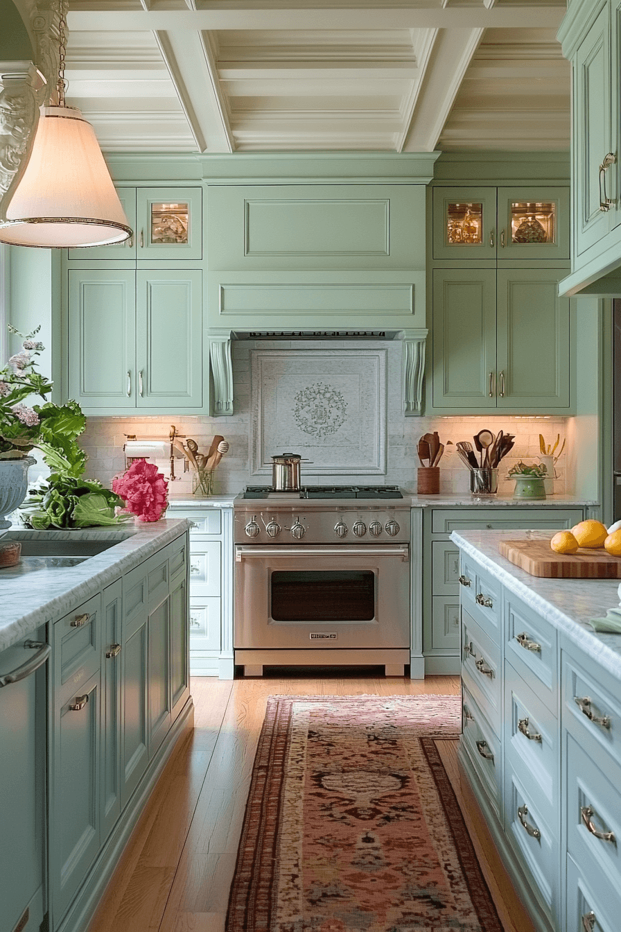 mint green kitchen cabinets