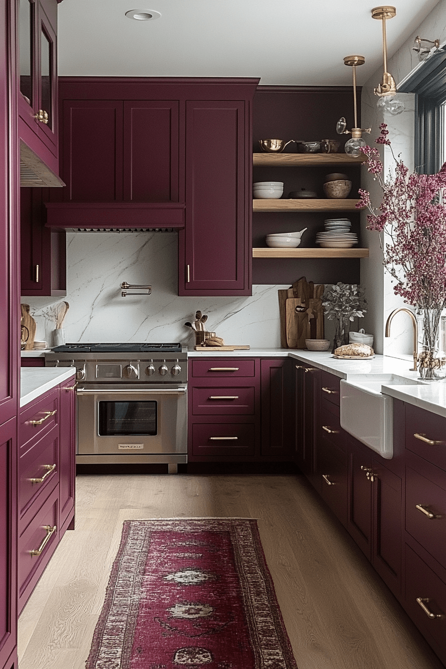 burgundy kitchen cabinets