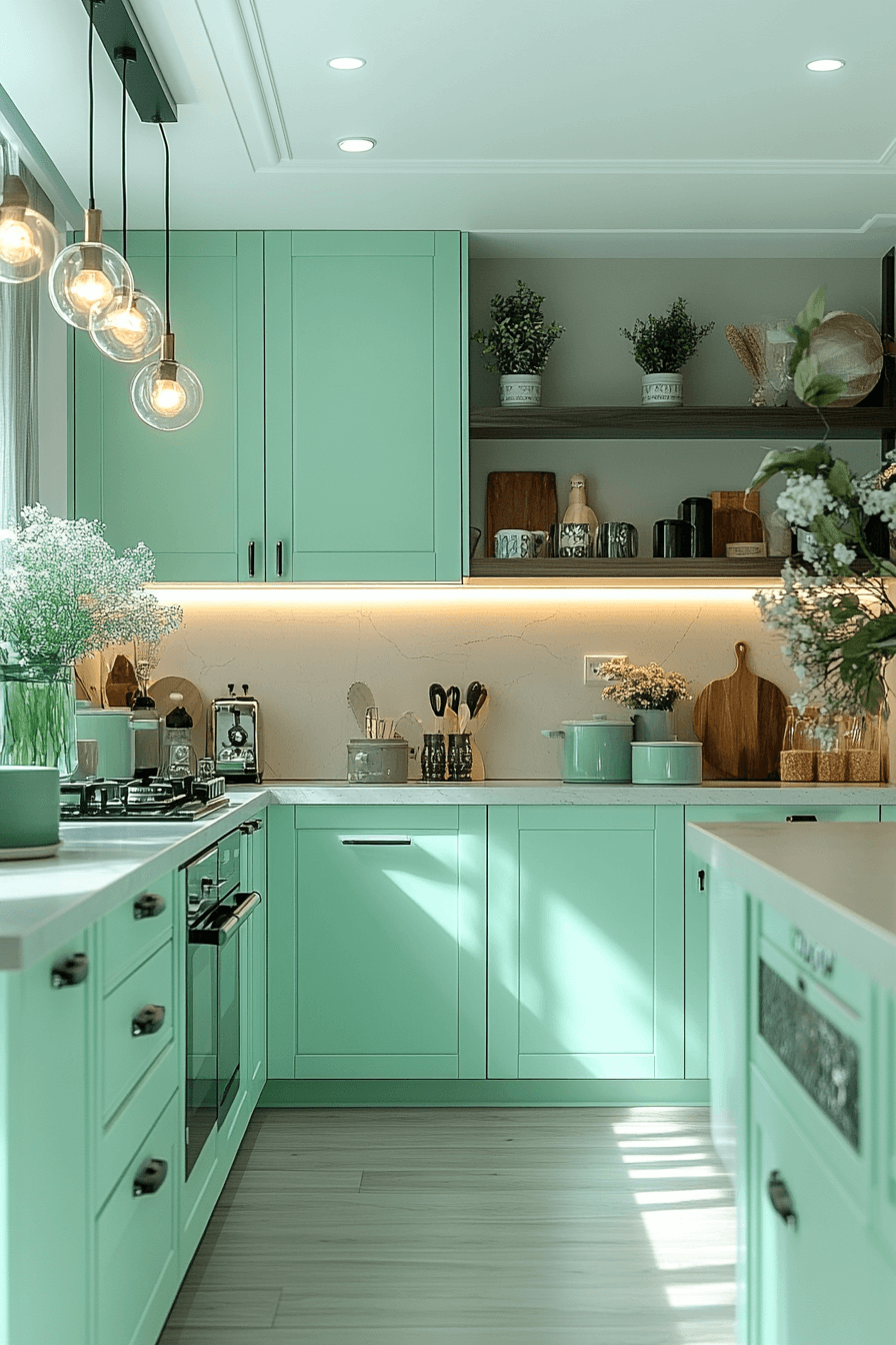 mint green kitchen cabinets