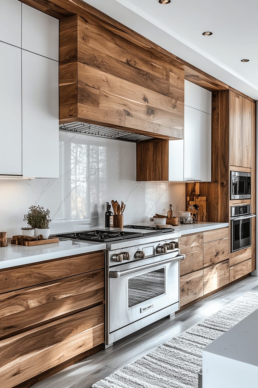 white and wood kitchen cabinets