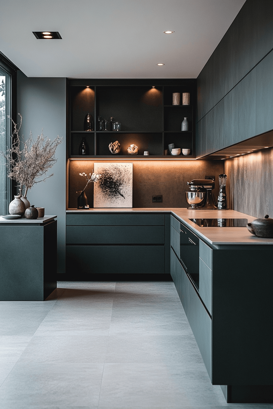 pewter green kitchen cabinets