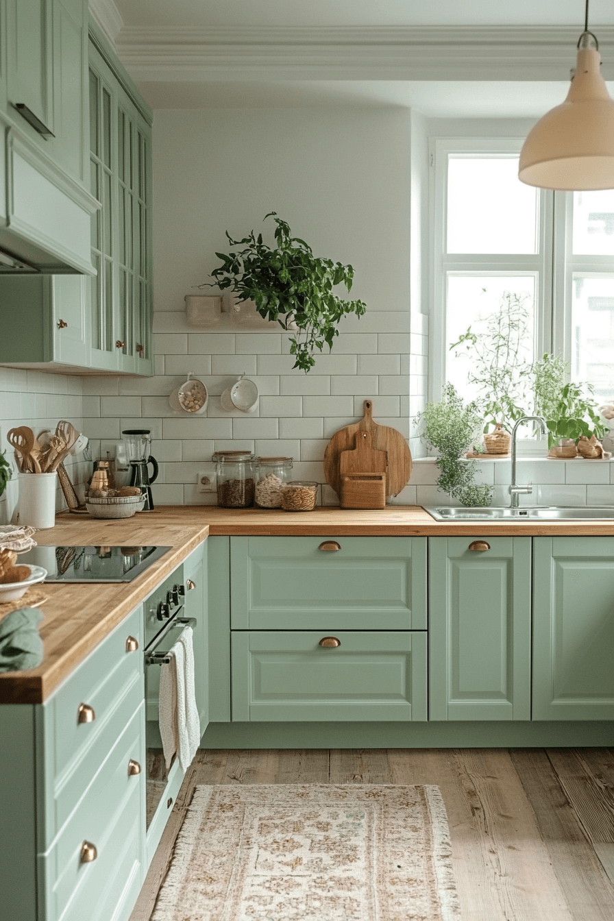 mint green kitchen cabinets