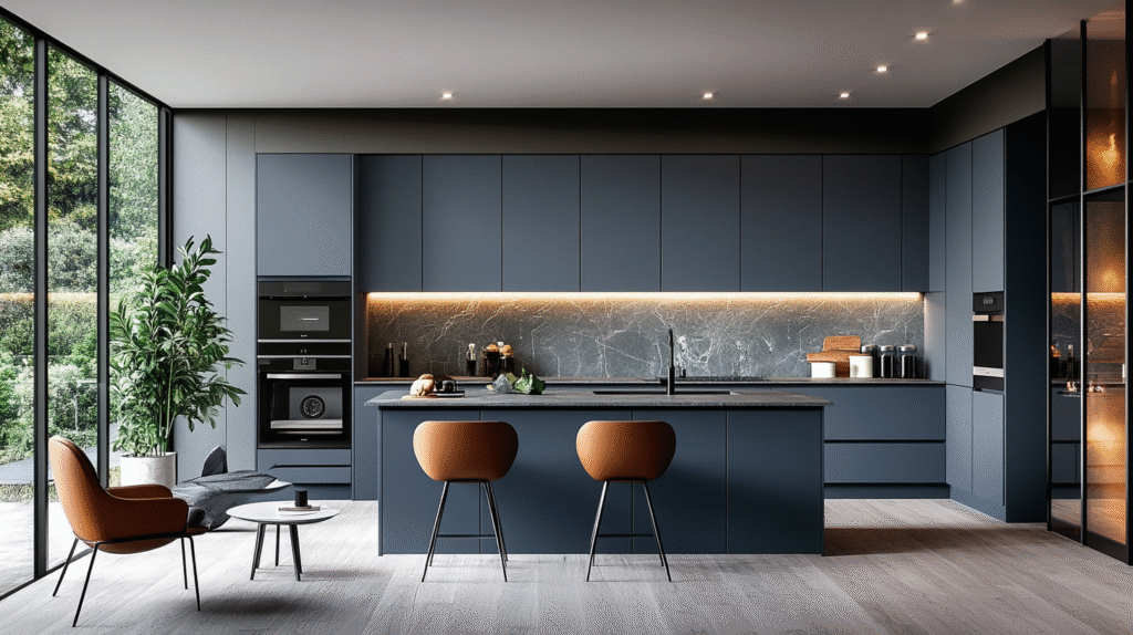 blue grey kitchen cabinets