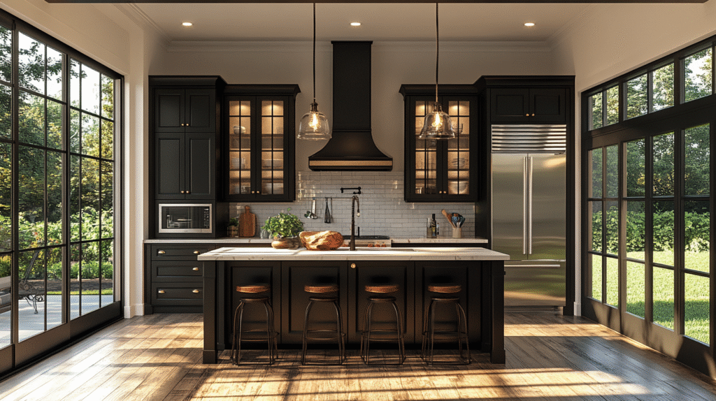 dark stained kitchen cabinets