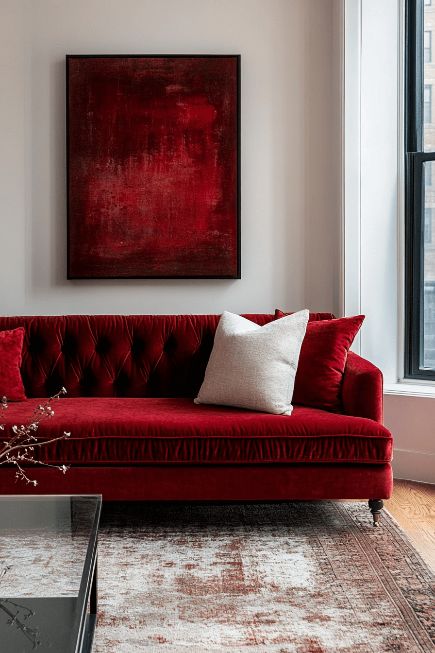 red couch living room