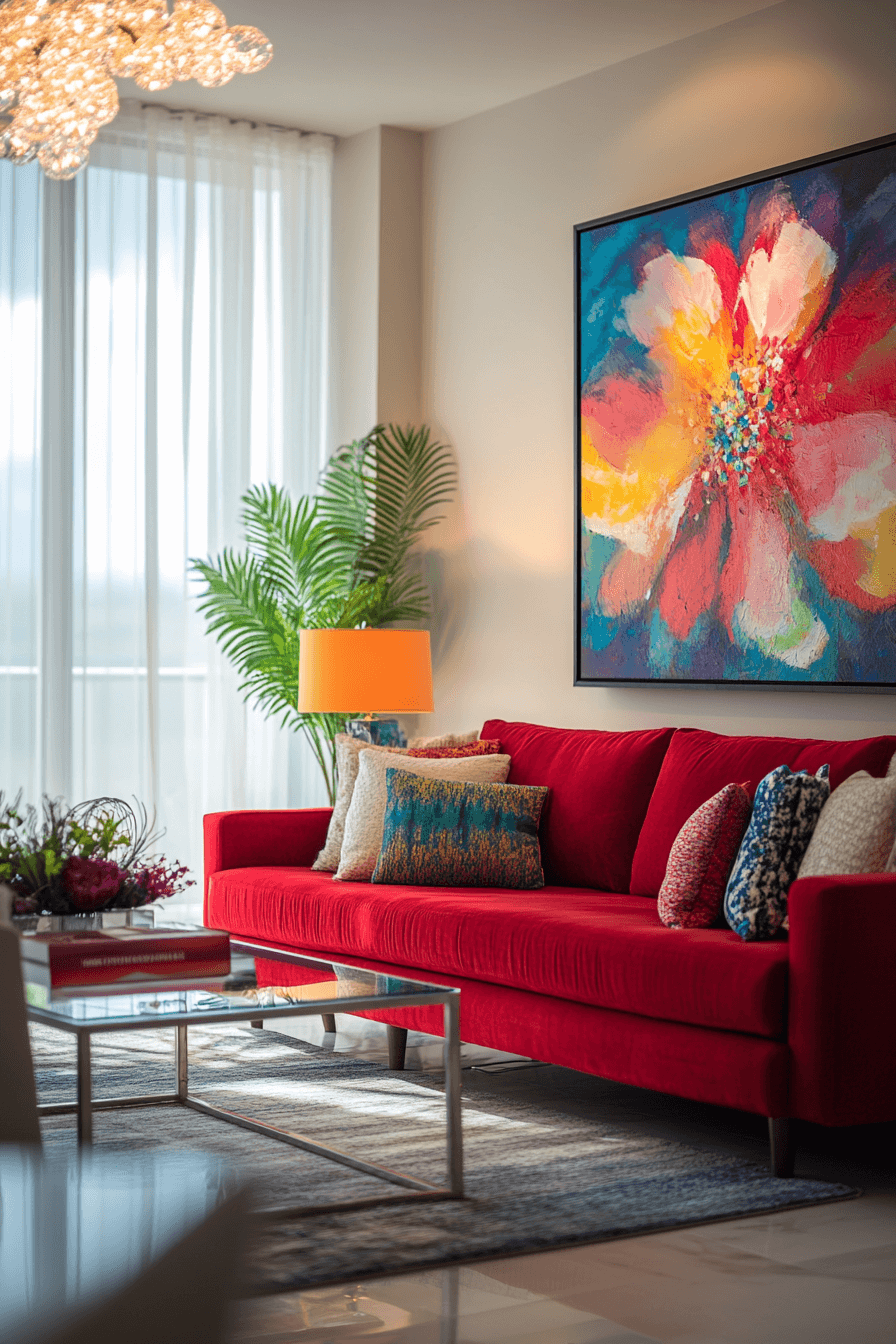 red couch living room