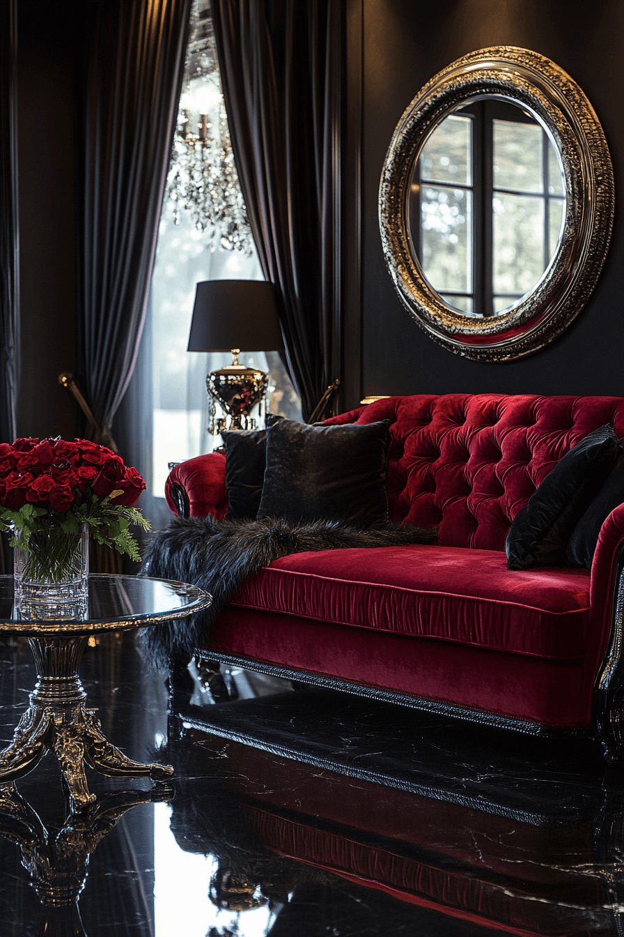 red couch living room