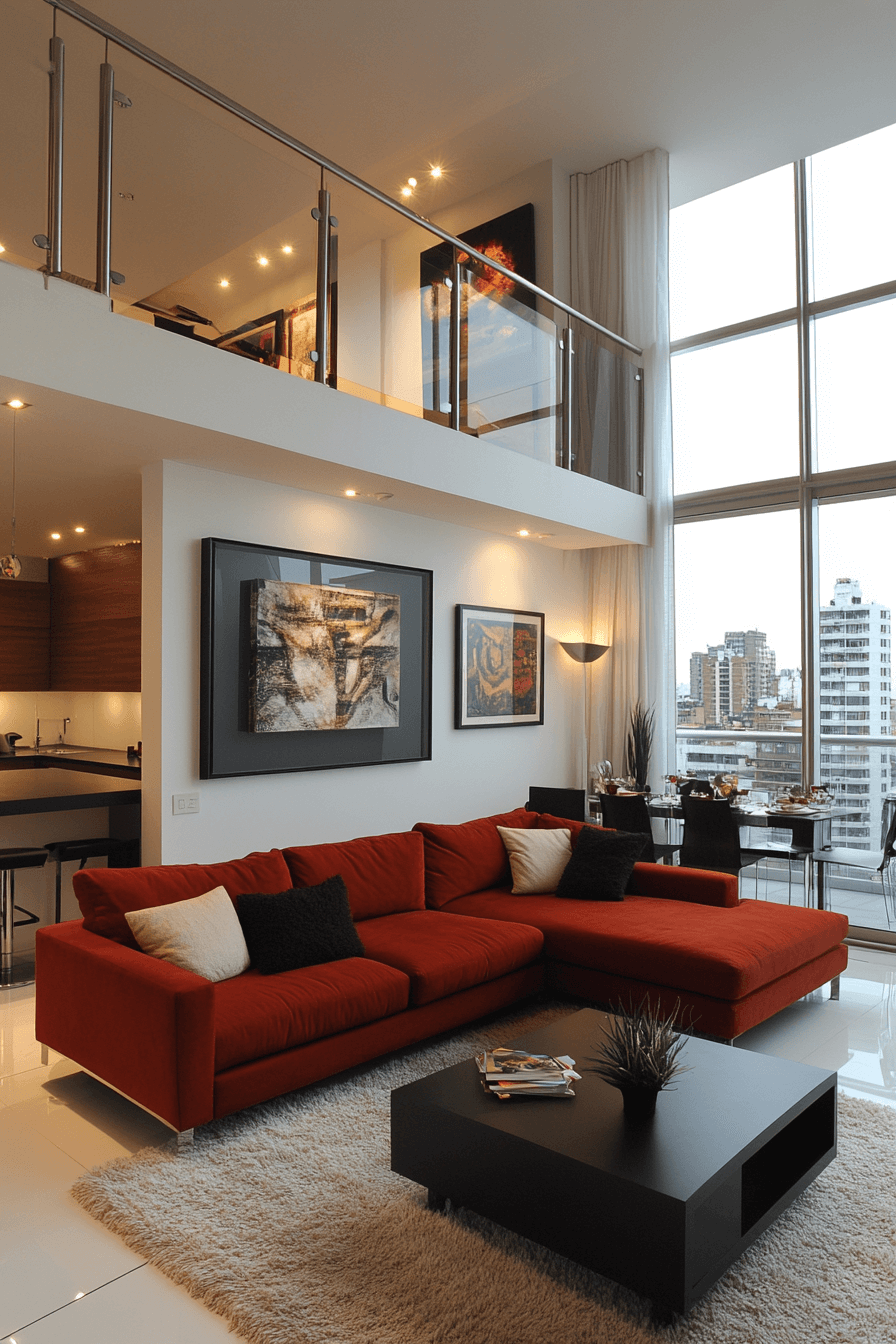 red couch living room
