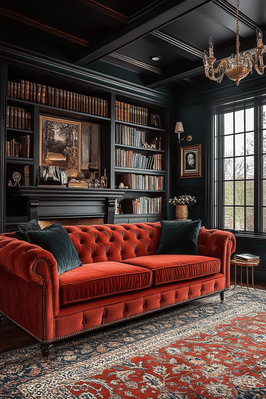 red couch living room