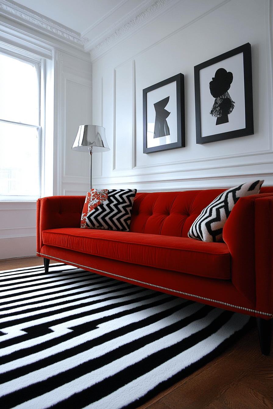 red couch living room