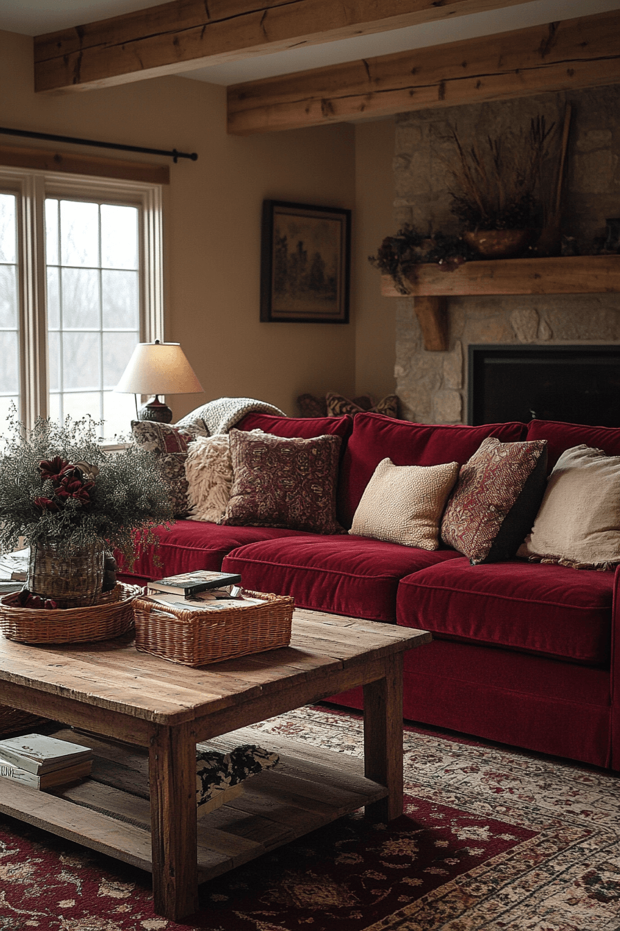 red couch living room