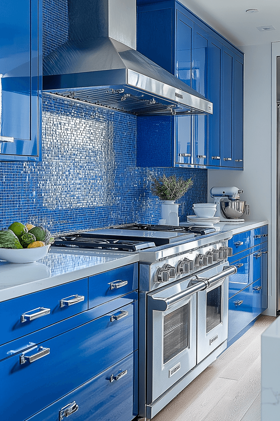 blue and white kitchen cabinets
