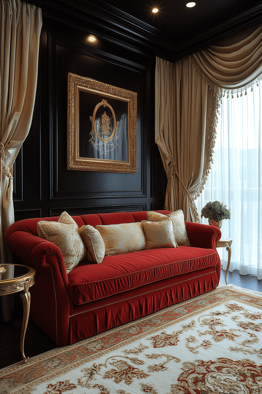 red couch living room