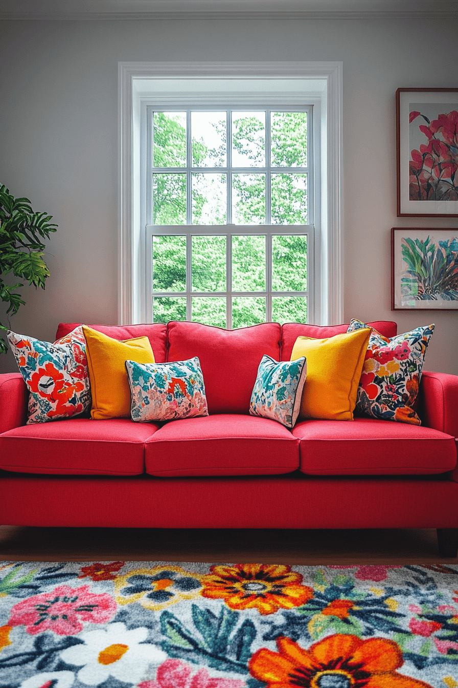 red couch living room
