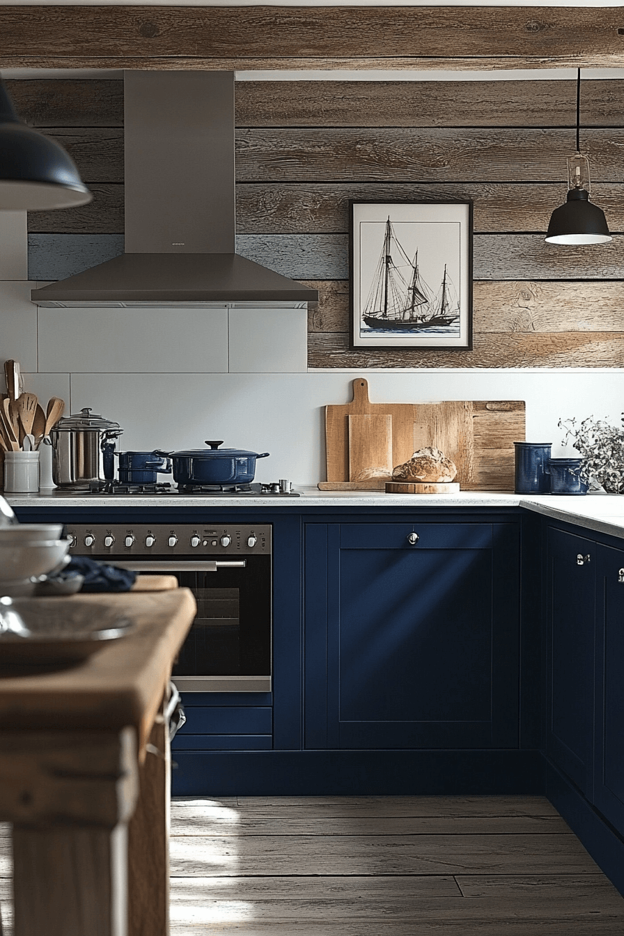 blue and white kitchen cabinets