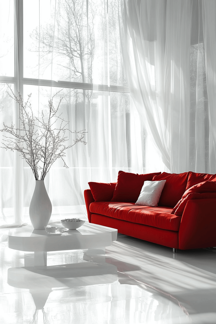red couch living room