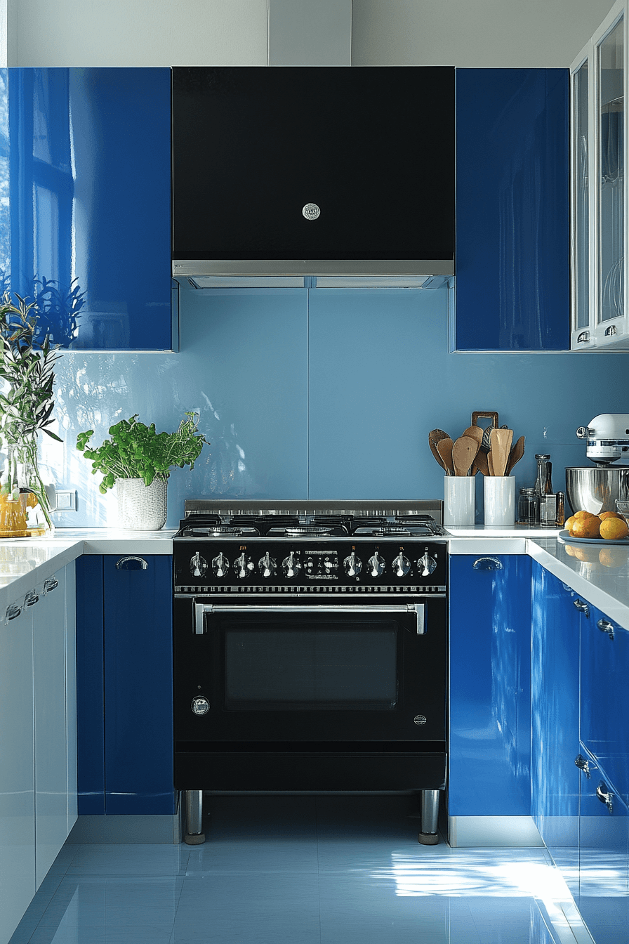 blue and white kitchen cabinets