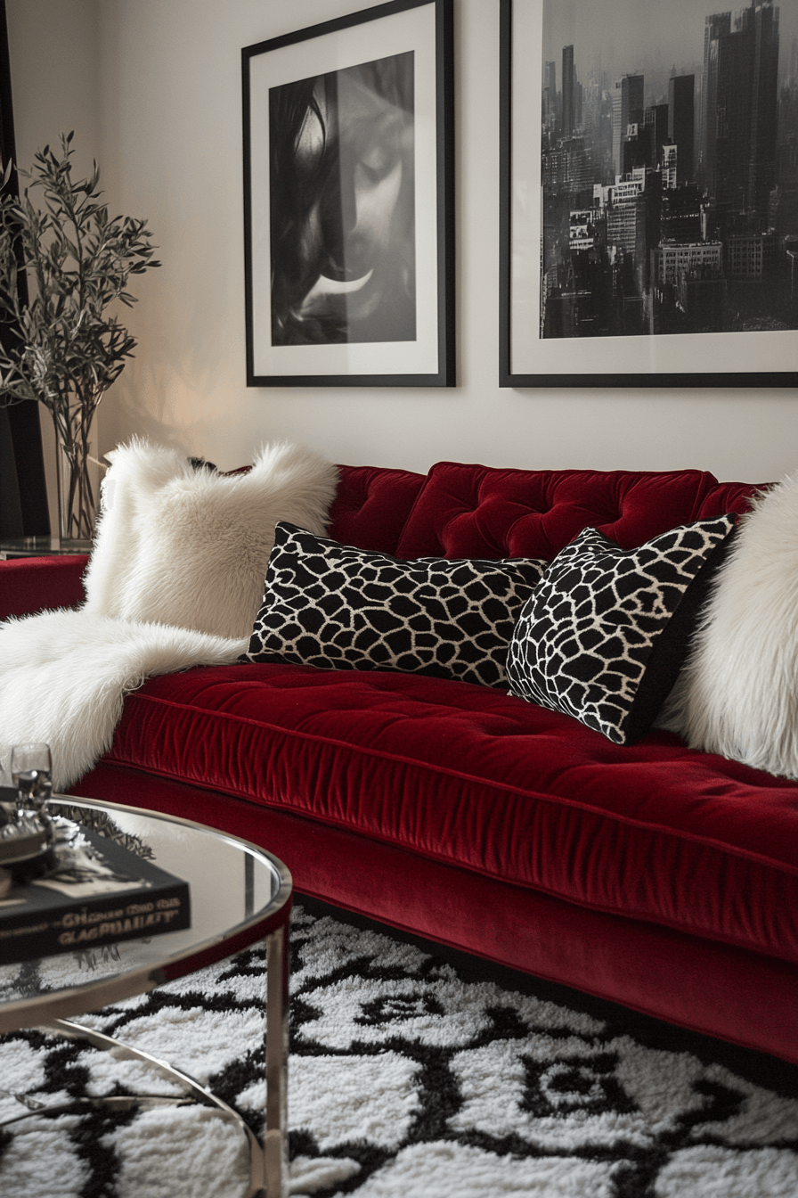 red couch living room