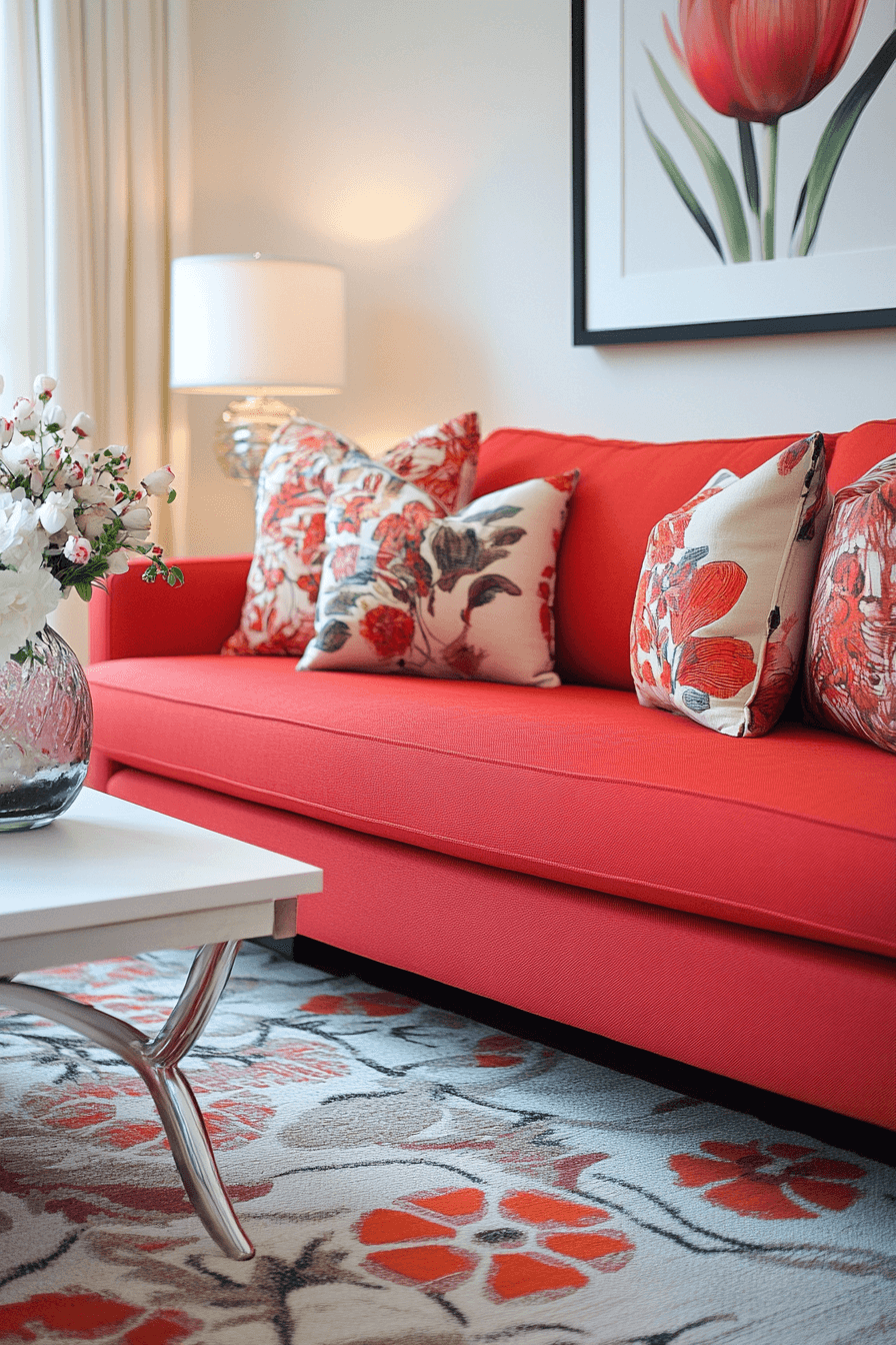 red couch living room