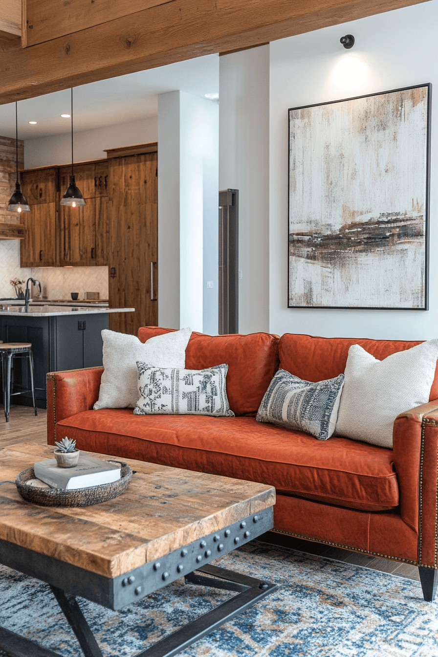 red couch living room