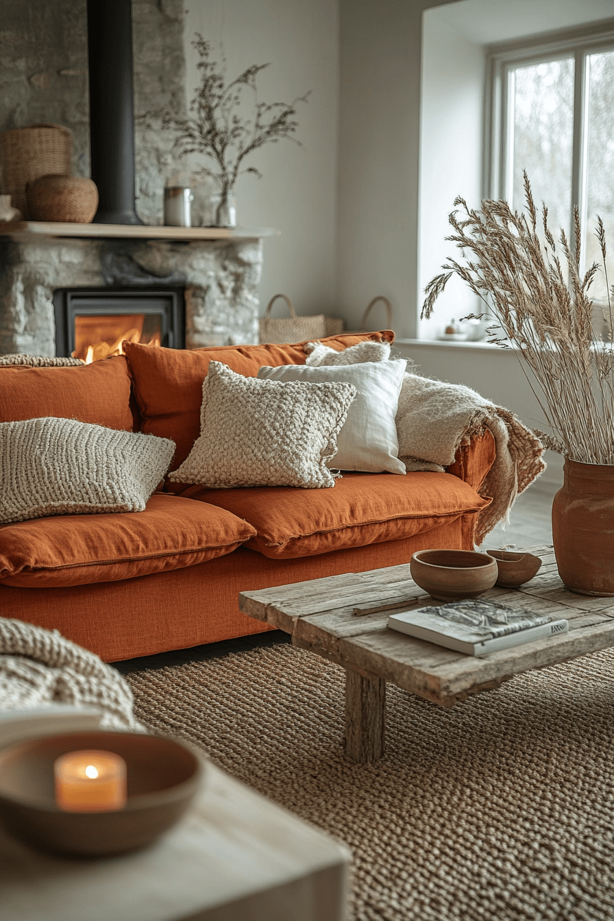 red couch living room