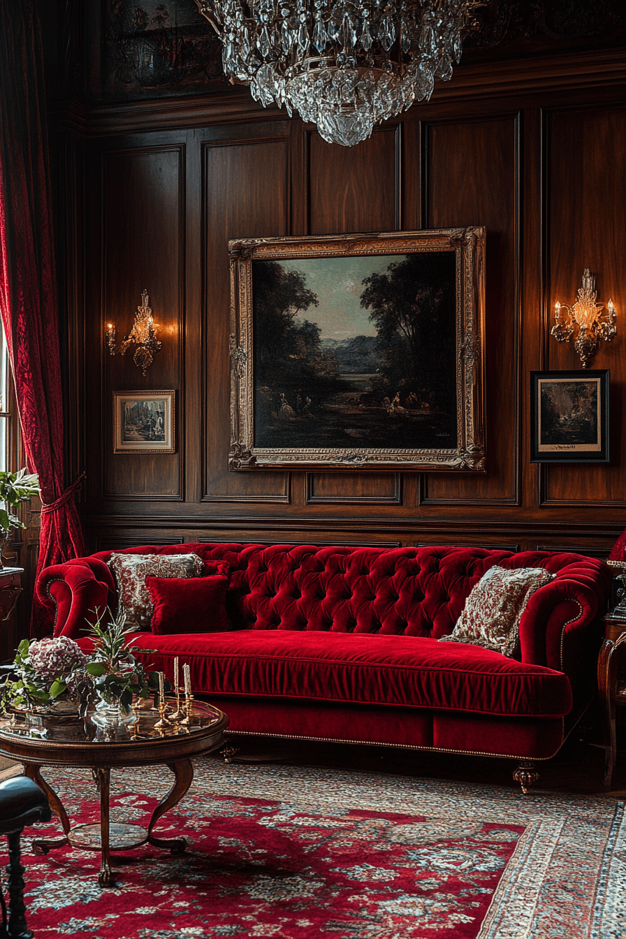 red couch living room